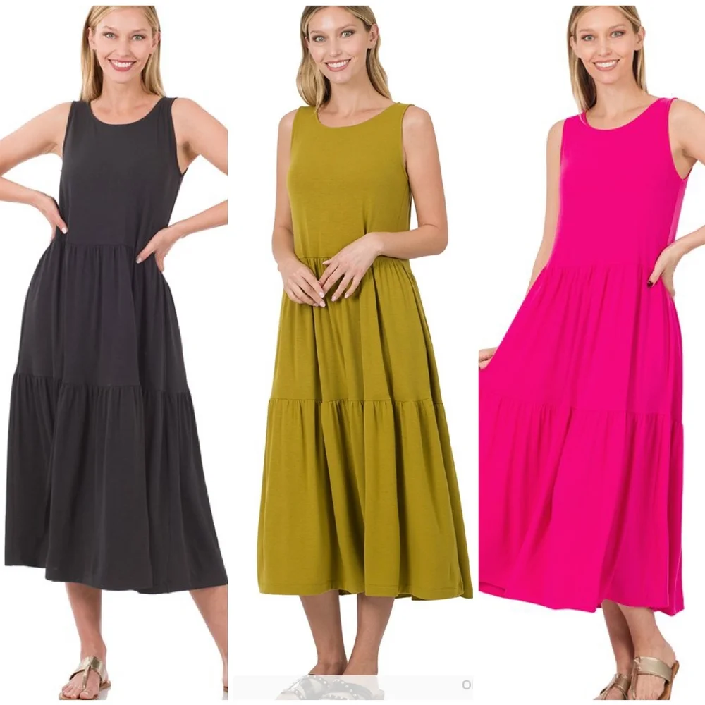 Olive Mustard Amazing Soft Oversized Tiered Midi Dress - Picture 5 of 6